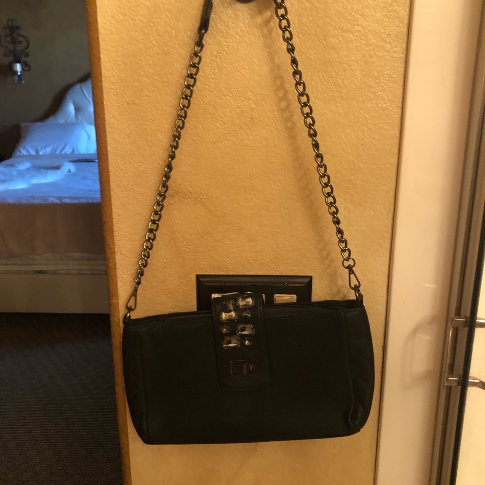Black stoned shoulder bag